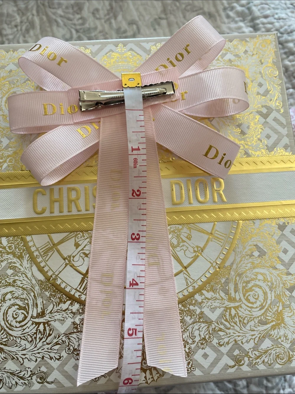 Dior Pale Pink Ribbon Brooch with Pearl Accent HairClip